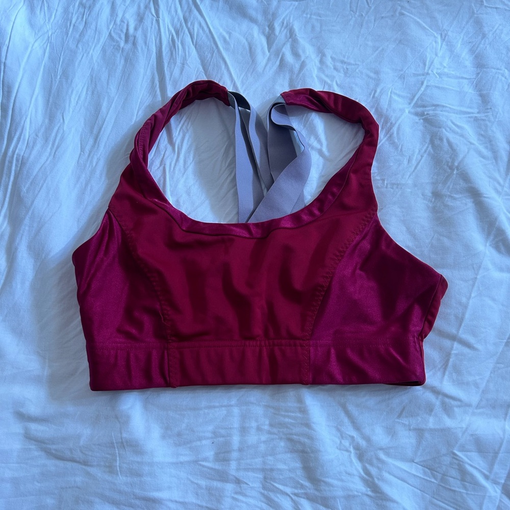 Fabletics Magenta Sports Bra with Gray Straps